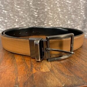 EKG Men's Reversible Textured Coated Leather Brown Black Dress Belt Size 34 / 85